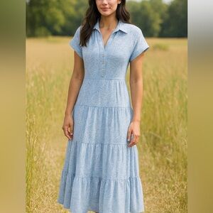 Like Love Pale Blue and White Eyelet Embroidered Maxi Dress 1X